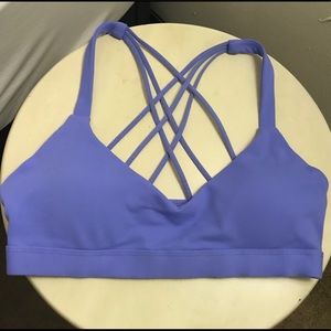 Purple Lorna Jane spots bra with padded inserts.
